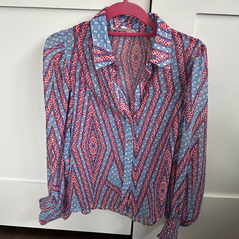 Heyday Blue and Red Print Blouse